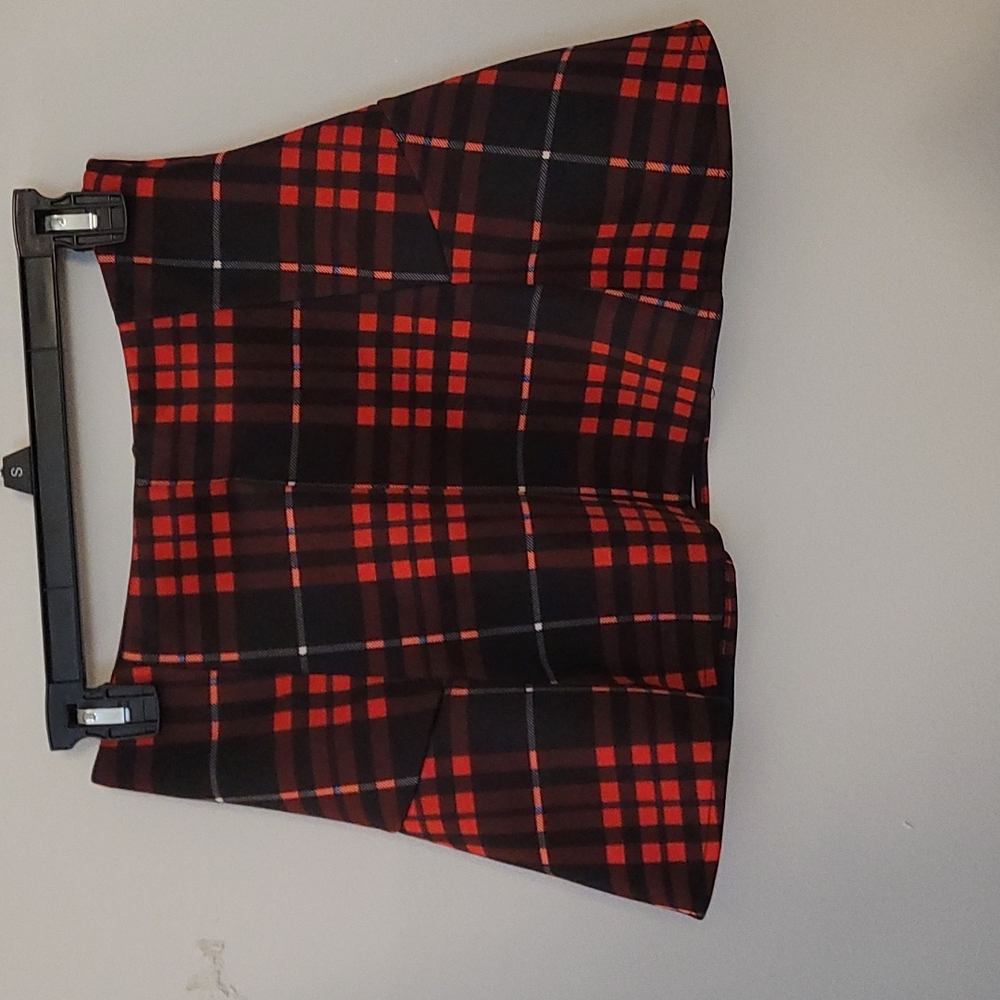Red and black plaid mini skirt